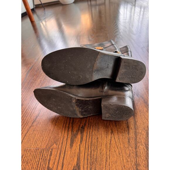 TORY BURCH Eloise Women's Boot US 8 Black Leather Zip Tall Riding Boots FLAW - Picture 11 of 13